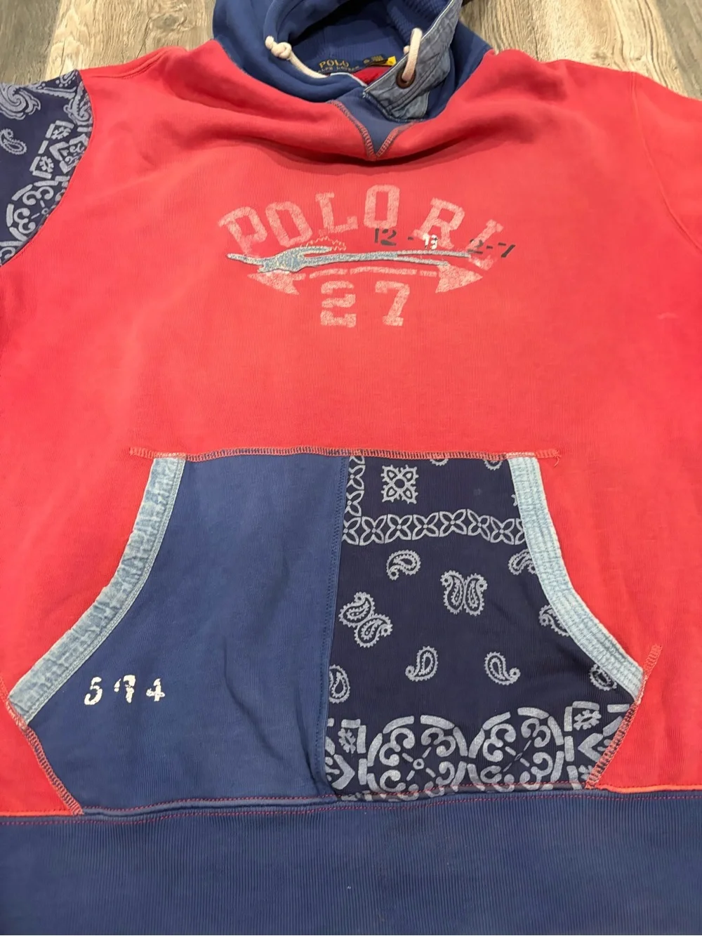 Ralph Lauren Red Hoodie with Navy Bandana Accents